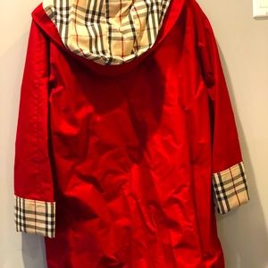 Women’s red Burberry raincoat with removable liner
